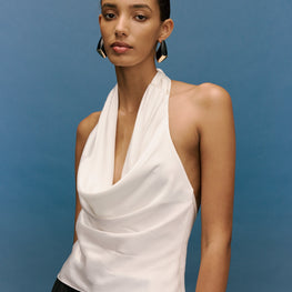 Indra Cowl Top Ivory Luxurious mid Weight Silky Blouse by KIANNA / Buddify
