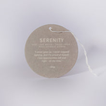 Serenity candle is filled in a beautiful, custom glass vessel with the word by Labyrinth Made Goods