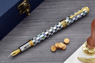 Maestro® Jubilee Classic of The Ocean Fountain Pen (Fine Nib) - Paua Abalone & Oceanic White Mother of Pearl, 18K Gold Plated