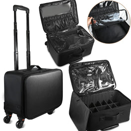 Makeup Travel Case 2in1 Rolling Cosmetology Train Organizer Detachable Wheels Brush Bag Liftable Trays Nail Hair Tools Storage by Cartfind / Temu
