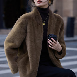 Eco-Friendly Women's Brown Fur Winter Coat by Zopi Dropshipping