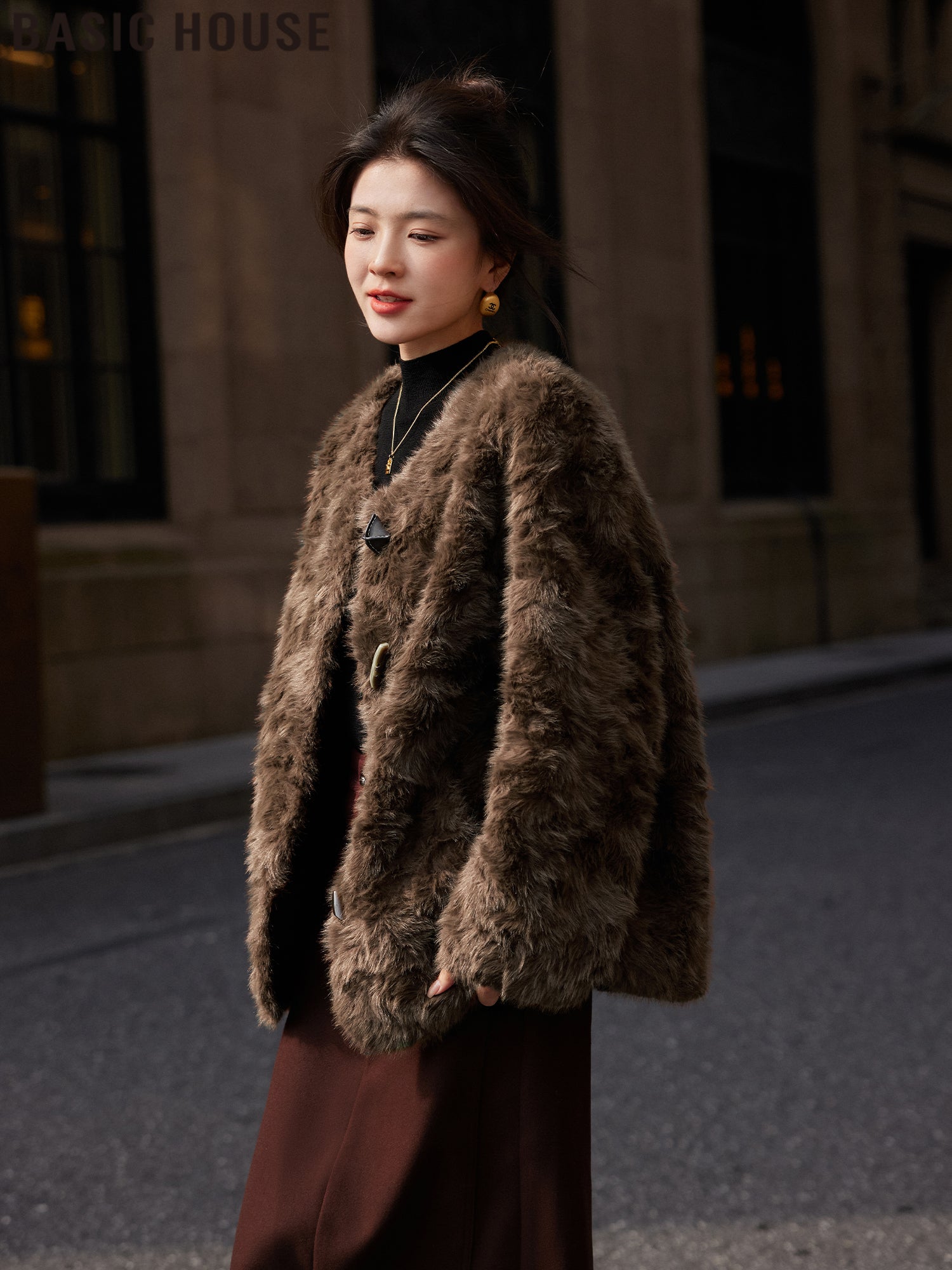 Eco-Friendly Maillard Brown Plush Fur Coat by Zopi Dropshipping