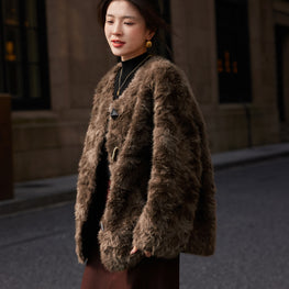 Eco-Friendly Maillard Brown Plush Fur Coat by Zopi Dropshipping