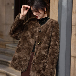 Eco-Friendly Maillard Brown Plush Fur Coat by Zopi Dropshipping
