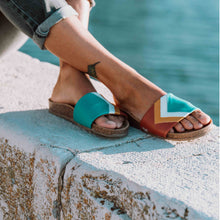 'SUNSET' - Türkise Sandalen in Ocean, Weiß, Senf, Terracotta - vegan by Fünve / Buddify