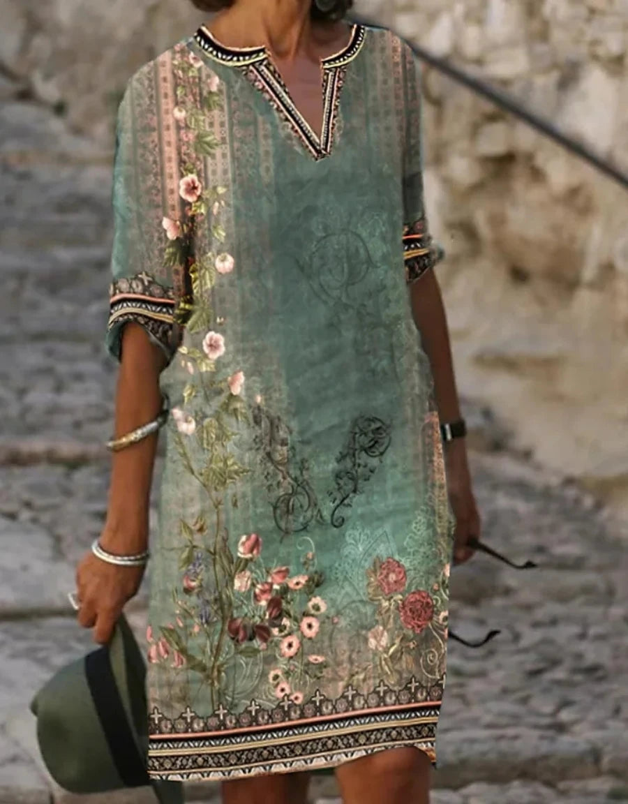 New Fashion Elegant Casual Dress Woman Short Sleeve Loose Dress Woman Holiday Printed Dresses by icevoolen / Dropshipman