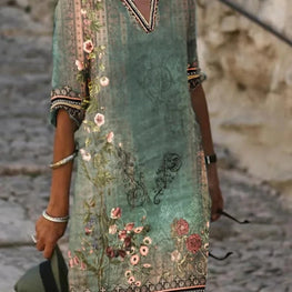 New Fashion Elegant Casual Dress Woman Short Sleeve Loose Dress Woman Holiday Printed Dresses by icevoolen / Dropshipman
