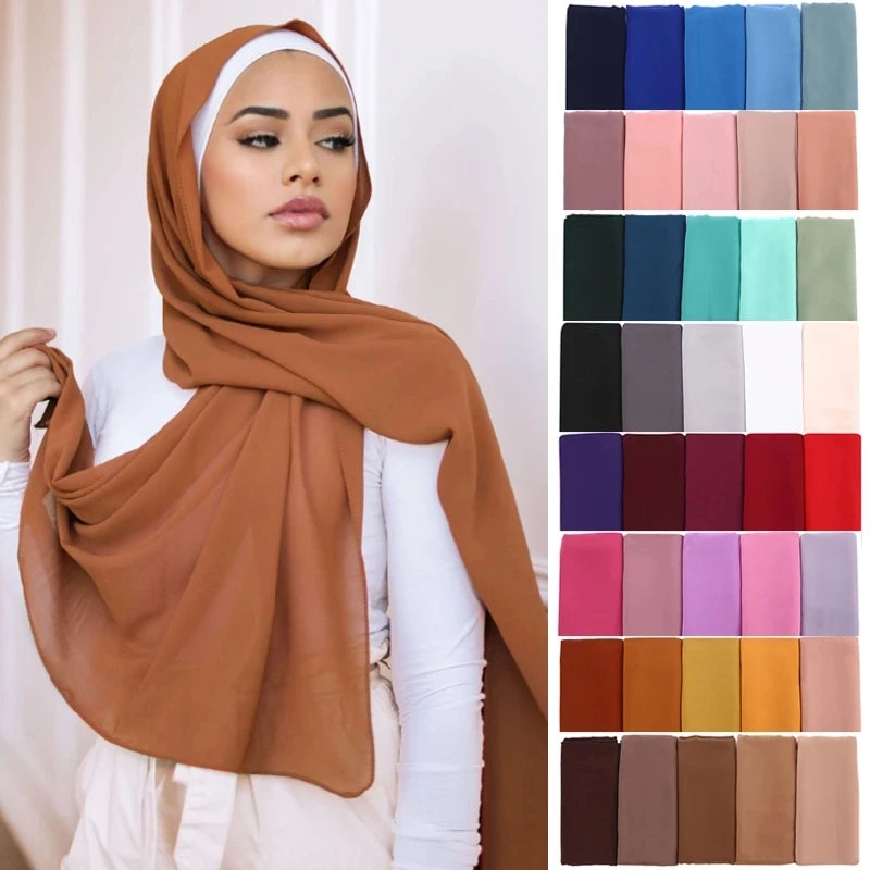 67 colors Elegant Modest Women Bubble Chiffon Solid Oversizes Muslim Head Scarf Ladies Shawl and Wrap Female Foulard Hijab Stoles by RUNMEIFA