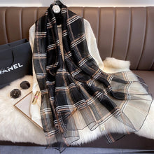 Luxury Silk Wool Scarf Women Plaid Long Foulard Female Glitter Shawl Wrap for Ladies Hijab Spring Winter Thin Warm Scarves by RUNMEIFA