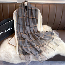 Luxury Silk Wool Scarf Women Plaid Long Foulard Female Glitter Shawl Wrap for Ladies Hijab Spring Winter Thin Warm Scarves by RUNMEIFA