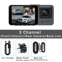 3 Camera Lens Car DVR 3-Channel Dash Cam HD 1080P Dash Camera Dual Lens Dashcam Video Recorder Black Box 24H Parking Monitoring by OLESED