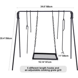 Campfire Swing Grill Stand, Portable Hanging Cooking Grill Rack with Dutch Oven Lid Lifter by fashioncafee.com