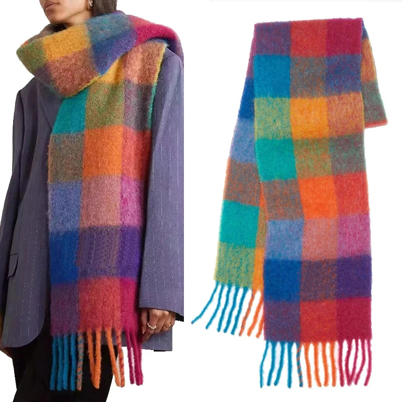 2023 New Men Women Cashmere Scarf Ticked Warm Blanket Colorful Plaid Long Tassels Soft Shawls Neck Wraps Scarves
