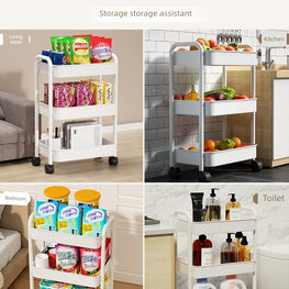 Japanese Trolley Rack Floor Kitchen Bathroom Movable Baby Products Bedroom Bedside Snack Rack Carbon Steel by fashioncafee.com