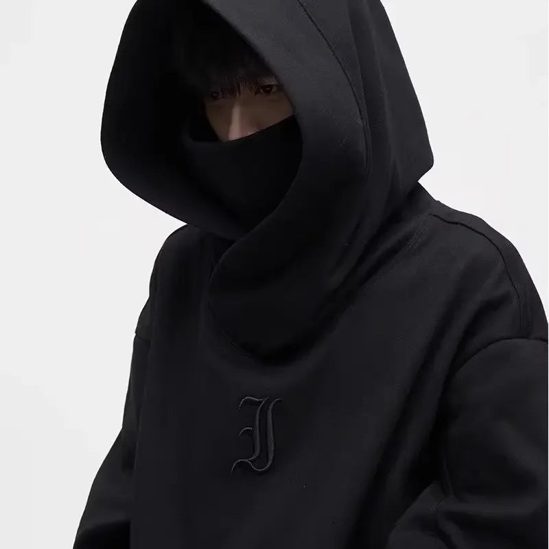 Autumn Ninja Streetwear Turtleneck Hoodies For Men Letter Embroidered Hip Hop Fashion Sweatshirts Y2K Vintage Fleece Hoody by fashioncafee.com