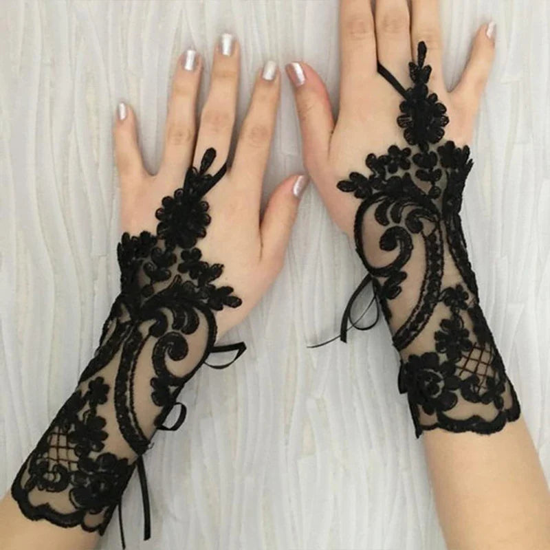 Gothic Feather Lace Long Fingerless Gloves by Infinite Steampunk / Buddify