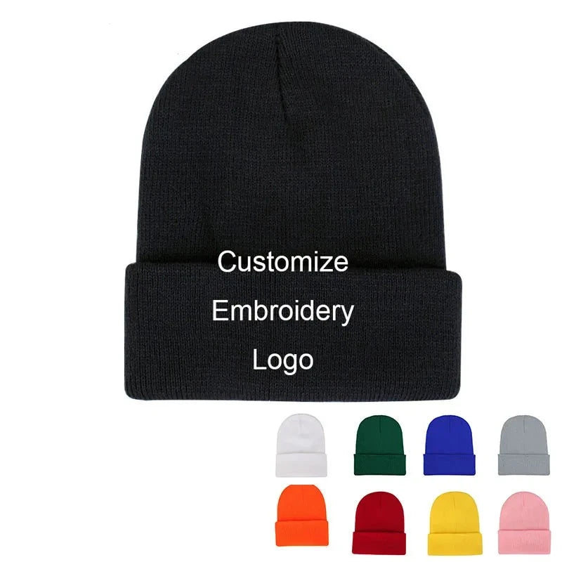 Custom Logo Men Winter Hat Embroidery Letters Knitted Ladies Hats Beanies Stocking Skull Bonnet Cap For Women