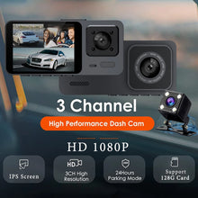 3 Camera Lens Car DVR 3-Channel Dash Cam HD 1080P Dash Camera Dual Lens Dashcam Video Recorder Black Box 24H Parking Monitoring by OLESED