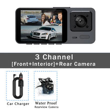 3 Camera Lens Car DVR 3-Channel Dash Cam HD 1080P Dash Camera Dual Lens Dashcam Video Recorder Black Box 24H Parking Monitoring by OLESED