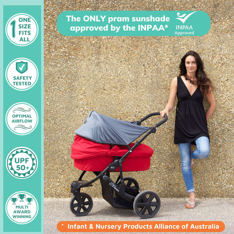 Original Deluxe Universal Fit Sunshade for Prams and Carrycots Blocks 97.5 Percent of UV Better Than a Pram Parasol Doona Compatible by SnoozeShade / Buddify
