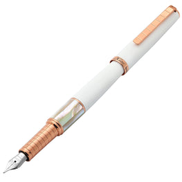 White Brass Fountain Pen (Fine Nib) - With White Mother of Pearl & Rose Gold