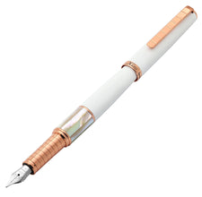 White Brass Fountain Pen (Fine Nib) - With White Mother of Pearl & Rose Gold