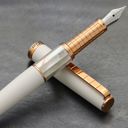 White Brass Fountain Pen (Fine Nib) - With White Mother of Pearl & Rose Gold