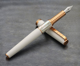 White Brass Fountain Pen (Fine Nib) - With White Mother of Pearl & Rose Gold