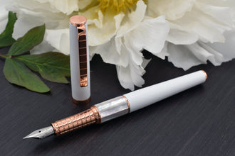 White Brass Fountain Pen (Fine Nib) - With White Mother of Pearl & Rose Gold