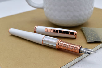 White Brass Fountain Pen (Fine Nib) - With White Mother of Pearl & Rose Gold