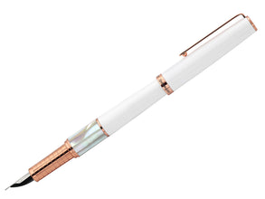 White Brass Fountain Pen (Fine Nib) - With White Mother of Pearl & Rose Gold