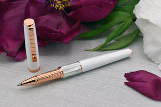 White Brass Fountain Pen (Fine Nib) - With White Mother of Pearl & Rose Gold