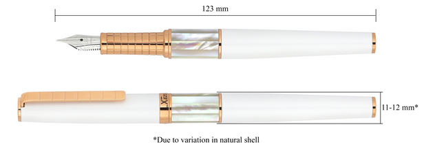 White Brass Fountain Pen (Fine Nib) - With White Mother of Pearl & Rose Gold