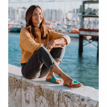 'SUNSET' - Türkise Sandalen in Ocean, Weiß, Senf, Terracotta - vegan by Fünve / Buddify