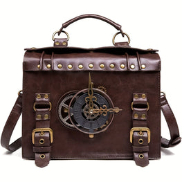 Vintage Clock Décor PU Leather Messenger Bag by Infinite Steampunk / Buddify