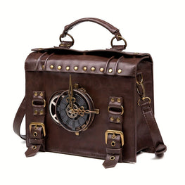 Vintage Clock Décor PU Leather Messenger Bag by Infinite Steampunk / Buddify