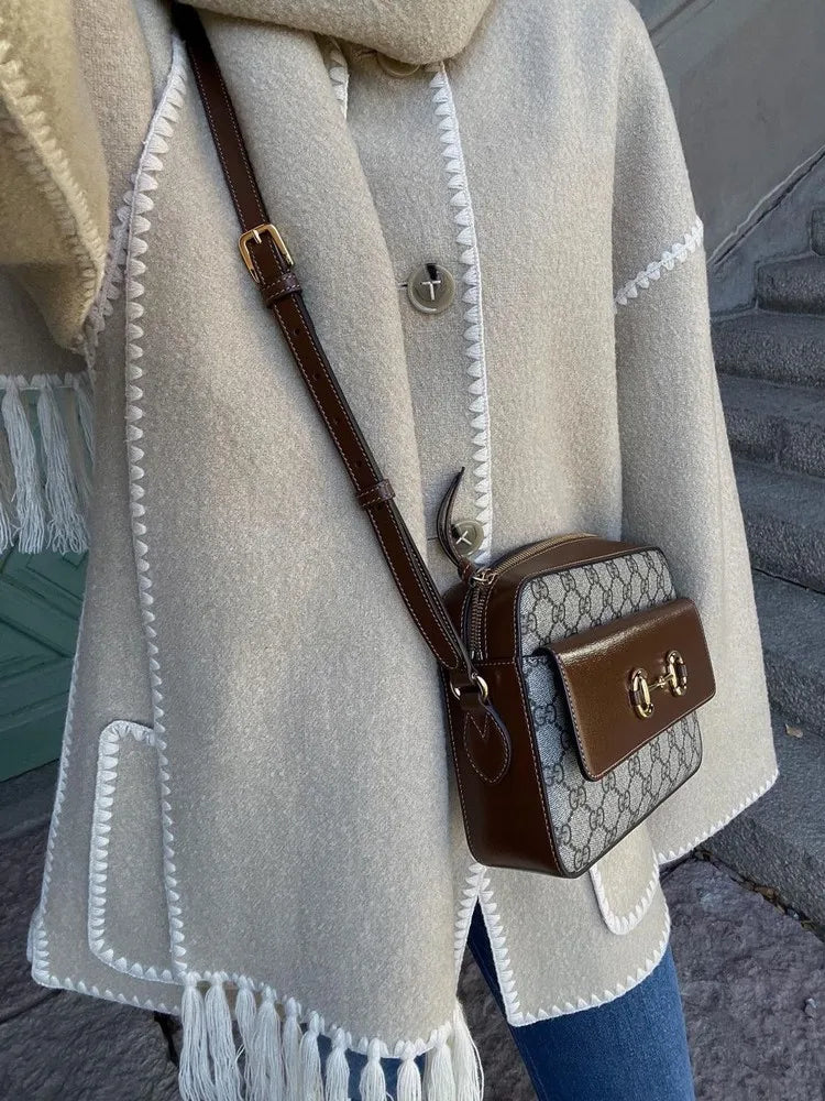 Luxurious Faux Cashmere Splice Overcoat With Scarf by ZenDrop Shipping