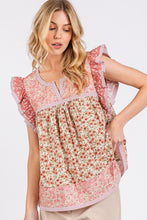 Mittoshop Floral Notched Ruffled Cap Sleeve Blouse by Trendsi