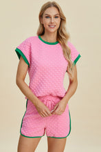 Double Take Full Size Texture Contrast T-Shirt and Shorts Set by Trendsi