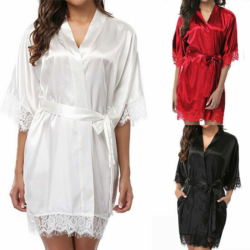 UK Satin Robe Wedding Bride Bridesmaid Kimono Dressing Gown Sleepwear Bathrobe by CJ dropshipping