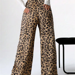 Leopard Wide Leg Plush Pants by Trendsi