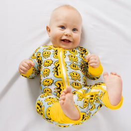 TRIPPY SMILES BLUE BAMBOO ZIPPY Baby & Toddler Sleepwear by NIXX BABY / Buddify