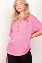 VERY J Twisted Sleeve Band Half Button Top by Trendsi