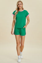 Double Take Full Size Texture Contrast T-Shirt and Shorts Set by Trendsi