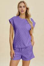 Double Take Full Size Pocketed Texture Round Neck Top and Shorts Set by Trendsi