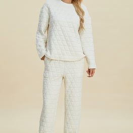 Double Take Full Size Texture Round Neck Long Sleeve Top and Pants Set by Trendsi