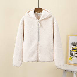 Autumn And Winter Faux Cashmere Polar Fleece Zipper Hooded Long Sleeve by Dropship man