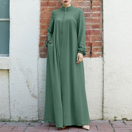 Muslim Women's Wear Middle East Stand Collar Zipper Cardigan Dress by Dropship man