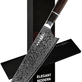 Kegani 8 Inch Japanese Kiritsuke Chef Knife, Japanese 67 Layers VG-10 Damascus Knife, Ebony FullTang Handle Natural Texture Japanese Knife Sushi Knife Gyuto Knife by Kagani Brands