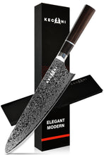 Kegani 8 Inch Japanese Kiritsuke Chef Knife, Japanese 67 Layers VG-10 Damascus Knife, Ebony FullTang Handle Natural Texture Japanese Knife Sushi Knife Gyuto Knife by Kagani Brands